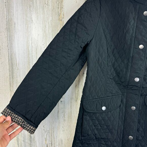 J Jill Quilted Coat Jacket Full Zip Snap Brown Houndstooth Lining Size XS - Picture 5 of 9